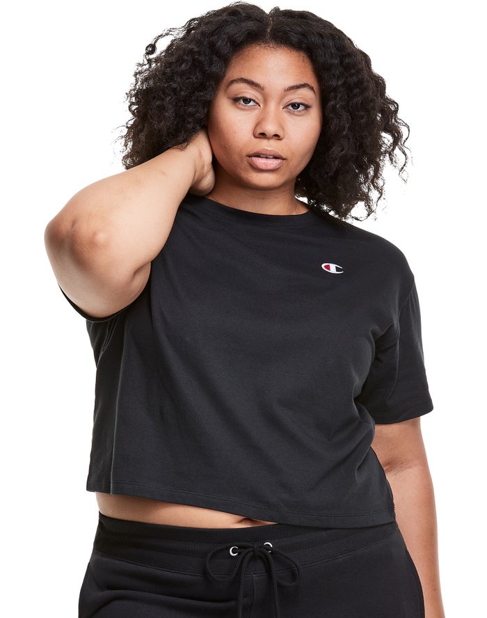 Champion Dame T-Shirts Sort - Plus Lightweight Cropped - Danmark HDT-620384